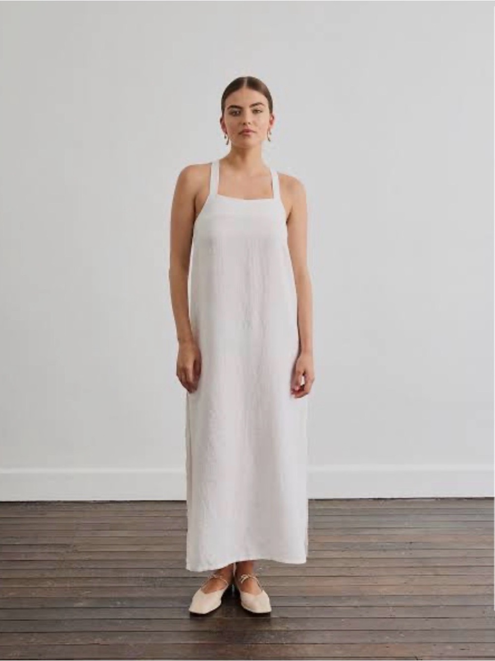 Bed Threads Sz Large Boulevard French Flax Linen Maxi Dress White